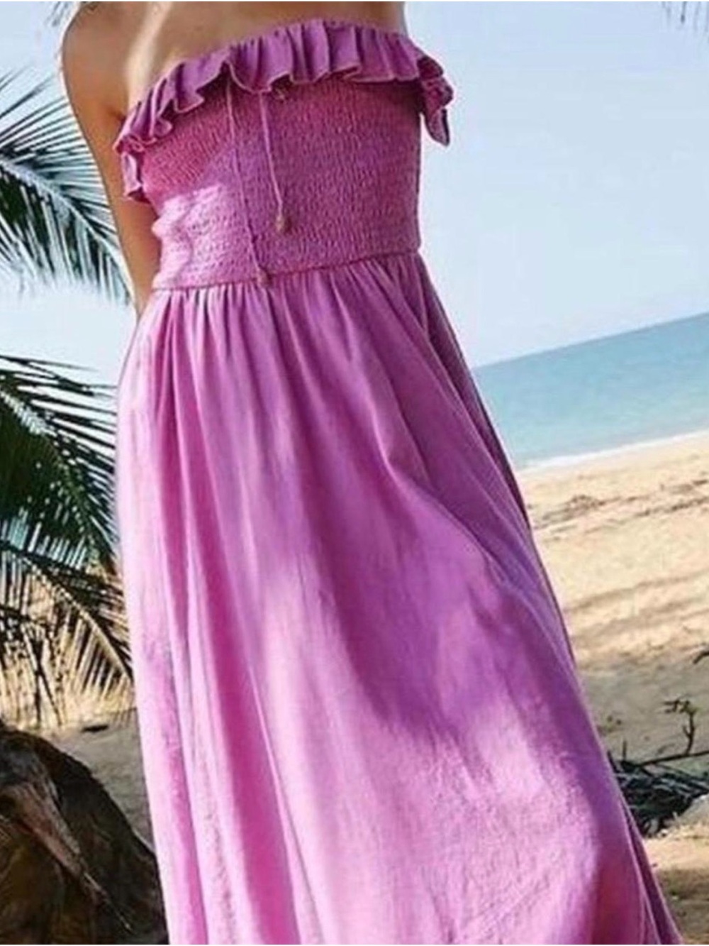 Free People Linen Strapless Ruffle Midi Dress